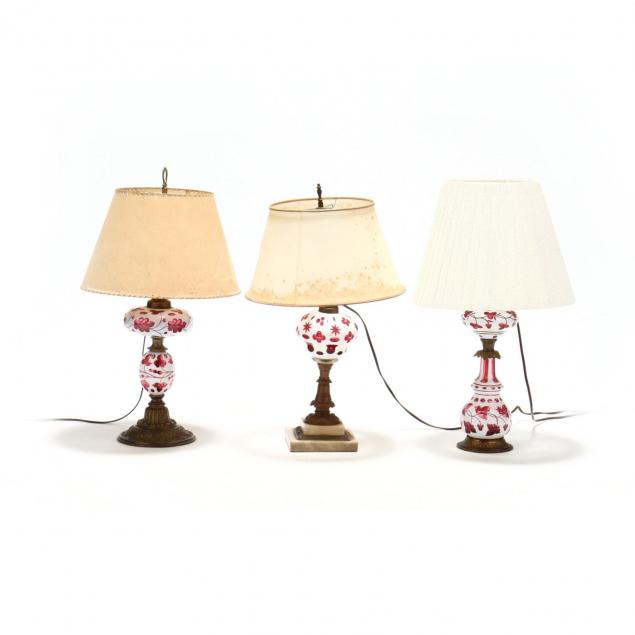 three-bohemian-cut-to-cranberry-glass-lamps