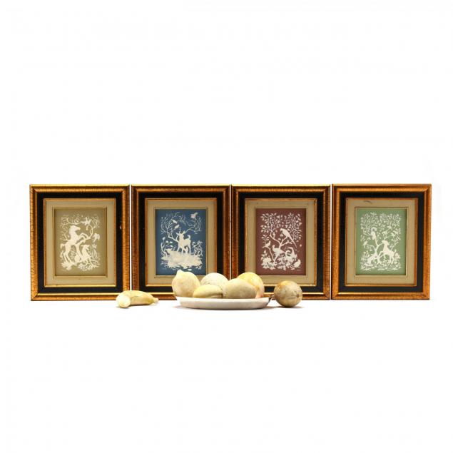 four-framed-porcelain-plaques-and-group-of-stone-fruit