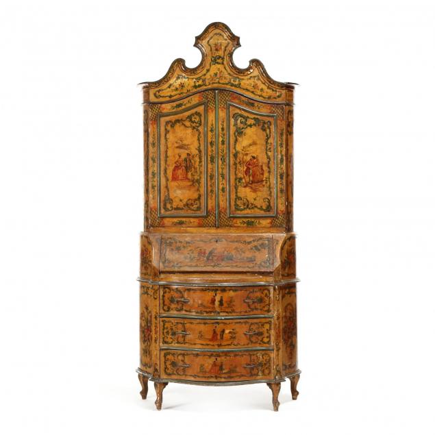 venetian-paint-decorated-secretaire-bookcase