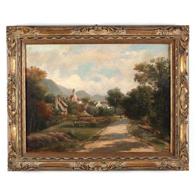 an-antique-continental-school-painting-of-a-small-village