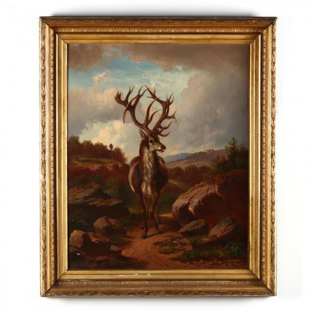 german-school-large-antique-portrait-of-a-red-stag