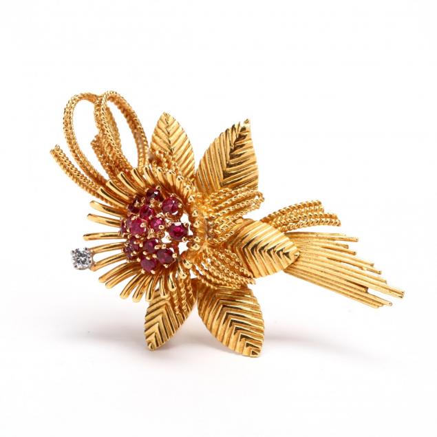 18kt-ruby-and-diamond-flower-brooch