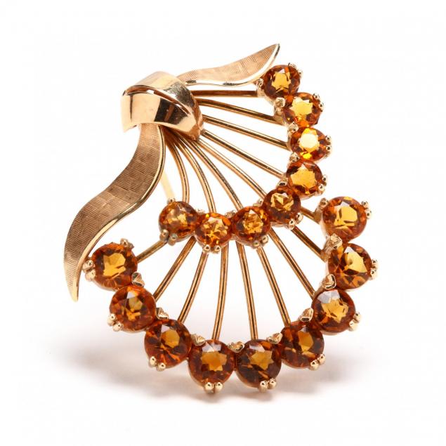 retro-14kt-gold-and-spessartite-garnet-fan-brooch