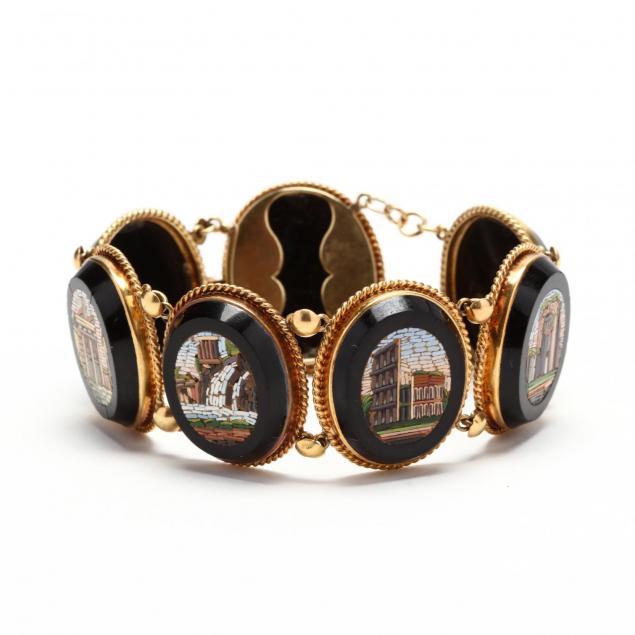 antique-14kt-gold-grand-tour-micro-mosaic-link-bracelet