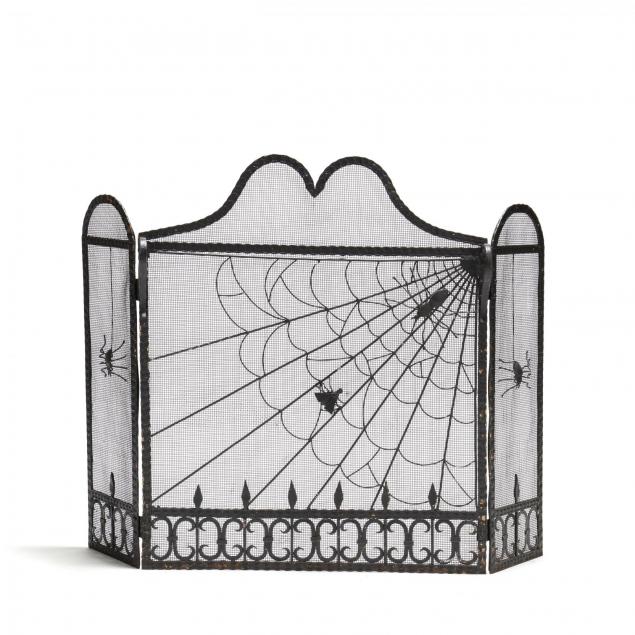 whimsical-wrought-iron-fire-screen-with-spider-s-web