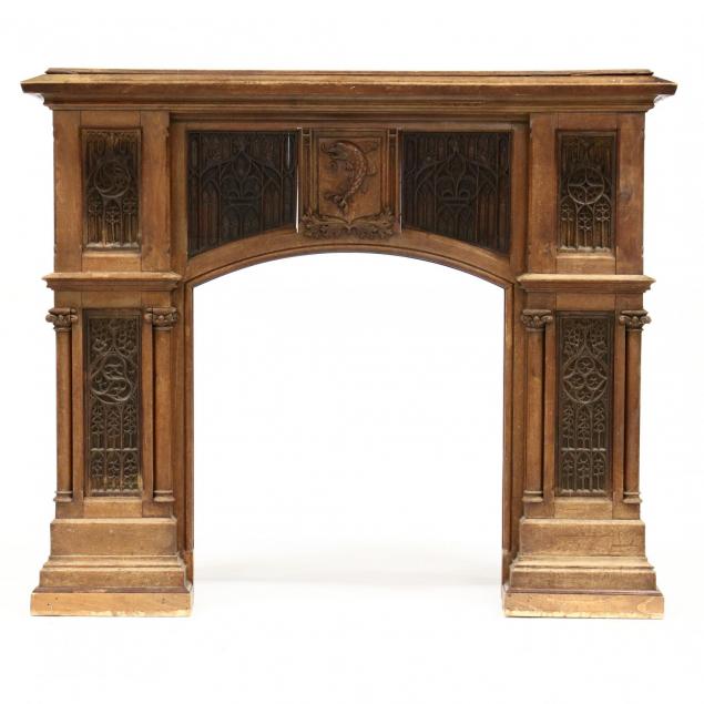 gothic-revival-carved-oak-fireplace-mantel