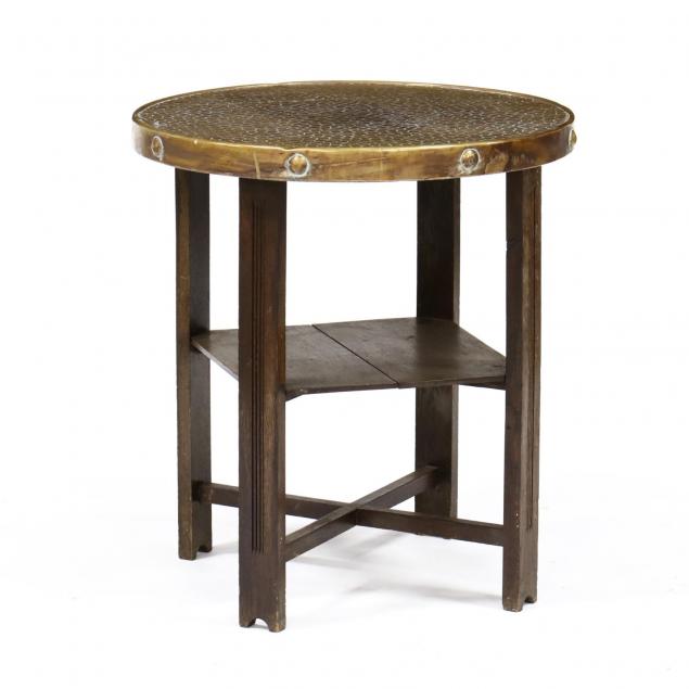 mission-oak-and-brass-side-table