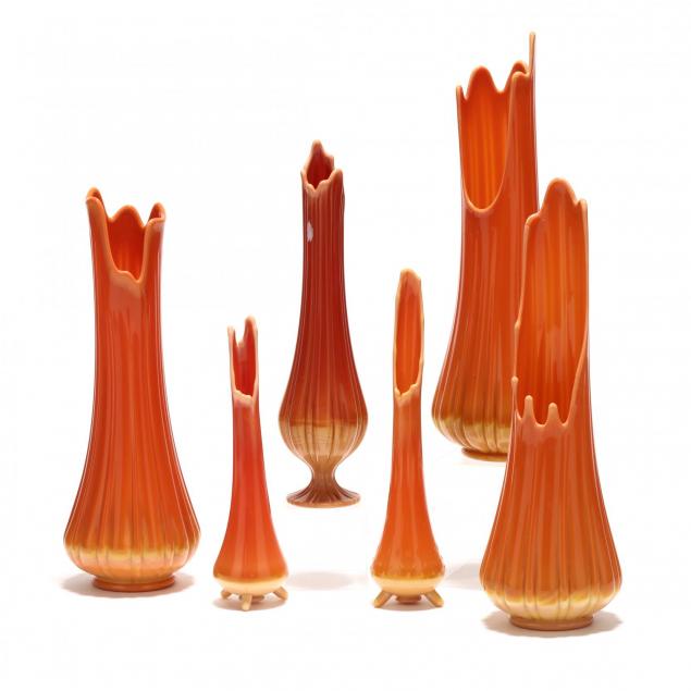 six-vintage-stretch-art-glass-vases-viking