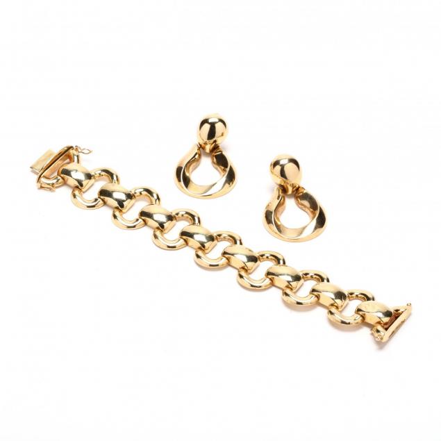 14kt-gold-bracelet-and-earrings-italy