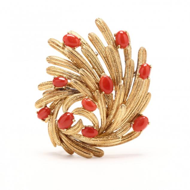 18kt-gold-and-coral-brooch
