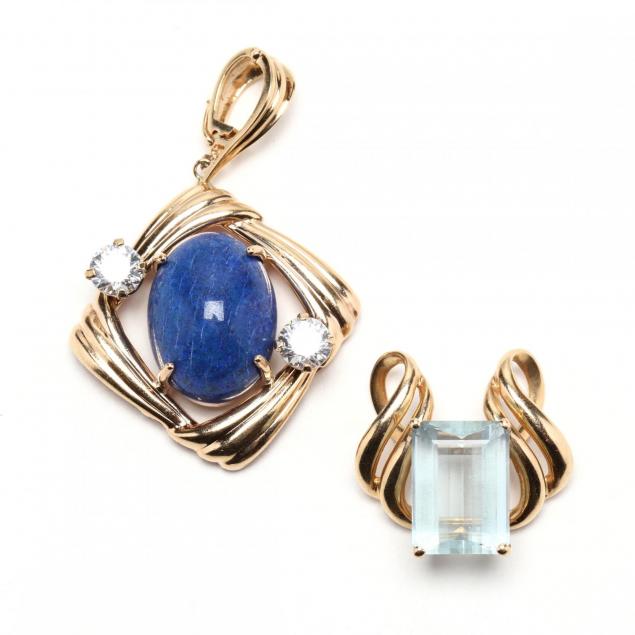 14kt-gold-aquamarine-and-simulant-stone-pendants
