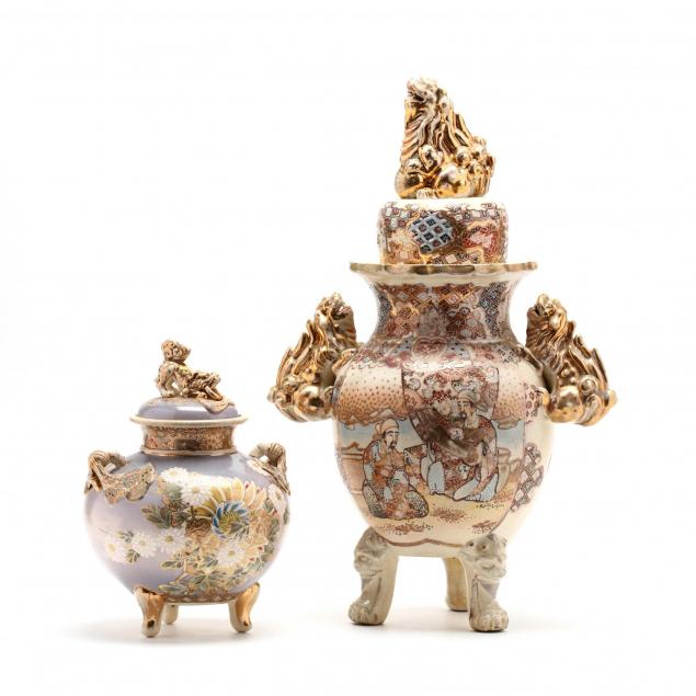 two-japanese-satsuma-covered-urns
