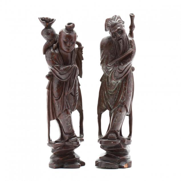 two-chinese-carved-wooden-figures