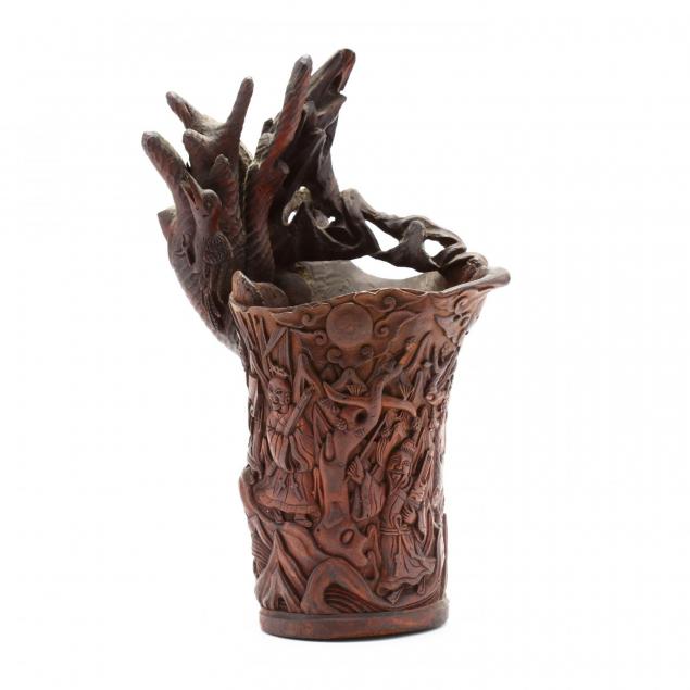 a-chinese-carved-wooden-brush-pot