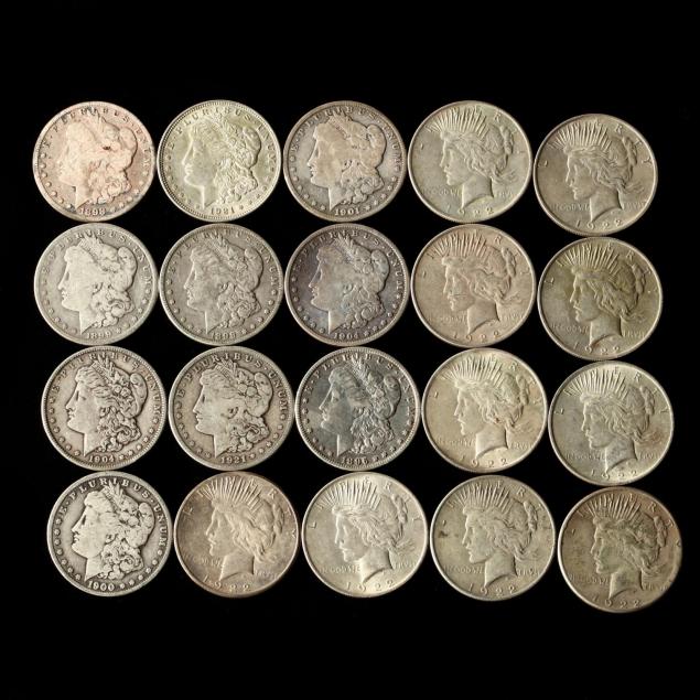 mixed-lot-of-20-circulated-morgan-and-peace-silver-dollars