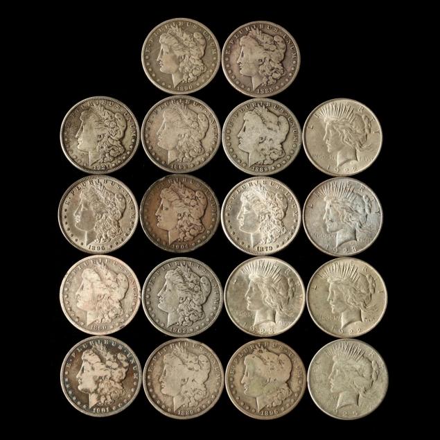 mixed-lot-of-18-circulated-morgan-and-peace-silver-dollars