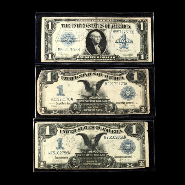 three-large-size-silver-certificates-one-inverted