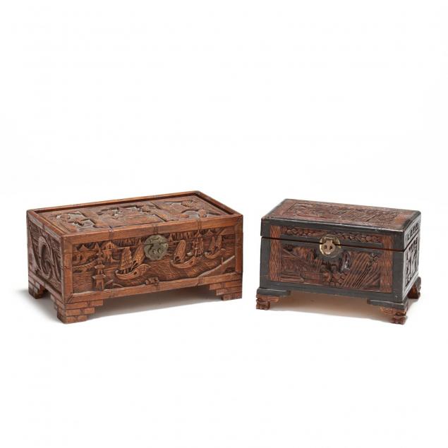 two-chinese-diminutive-carved-wood-trunks