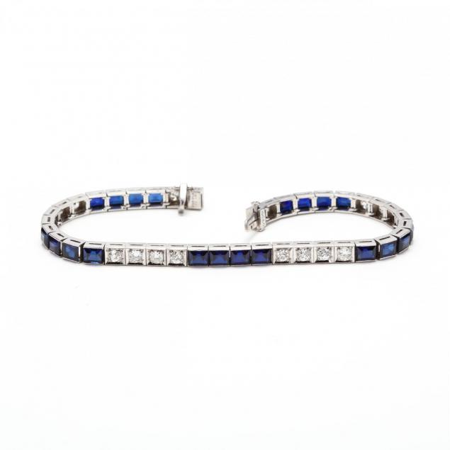 vintage-platinum-diamond-and-synthetic-sapphire-bracelet