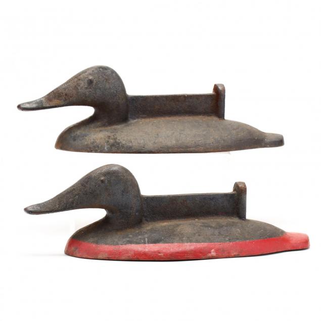 two-vintage-cast-iron-duck-form-boot-scrapes