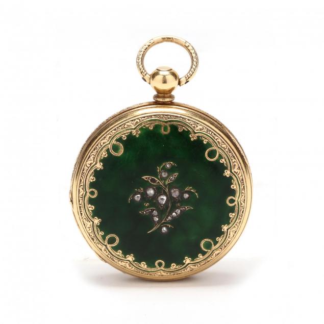 antique-18kt-gold-enamel-and-diamond-hunter-case-watch-breitling-laederich