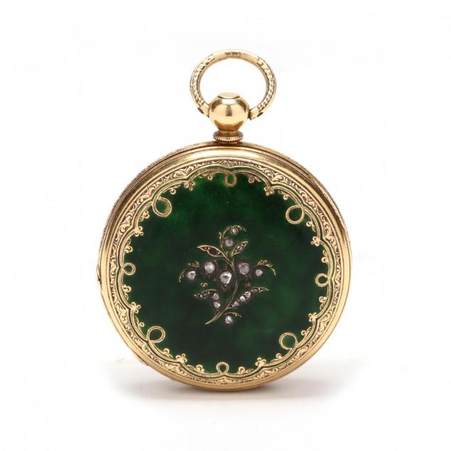 antique-18kt-gold-enamel-and-diamond-hunter-case-watch-breitling-laederich