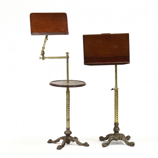 two-similar-english-brass-and-mahogany-music-stands