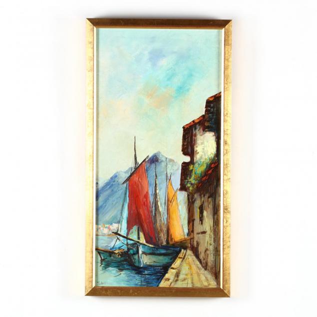a-mid-century-painting-of-a-mediterranean-harbor