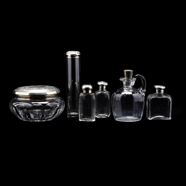 six-glass-sterling-silver-dresser-jars-and-bottles