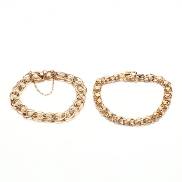 14kt-gold-and-pearl-bracelet-and-a-14kt-gold-link-bracelet