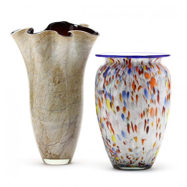 two-large-polish-modern-art-glass-vases