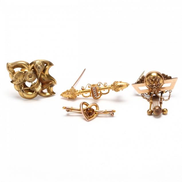 four-antique-gold-brooches