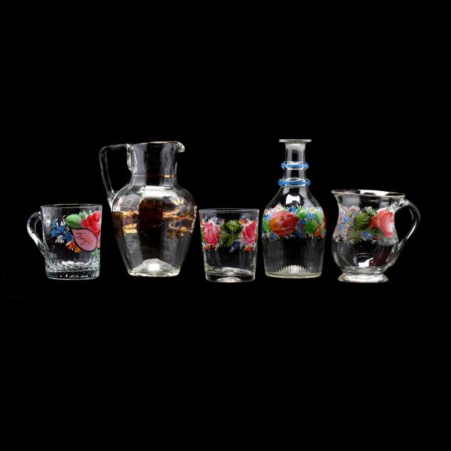 five-pieces-of-19th-century-decorated-blown-glass