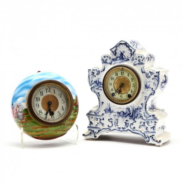 two-antique-porcelain-cased-clocks