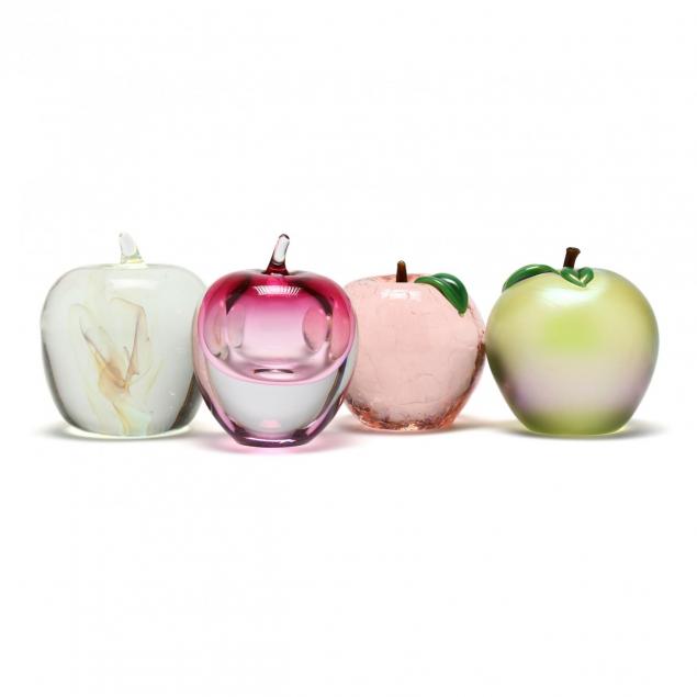 four-signed-art-glass-apple-paperweights