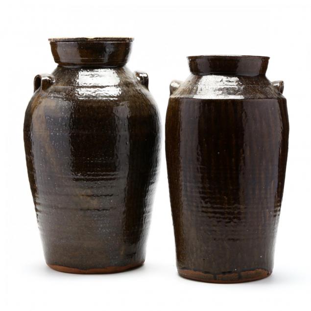 two-western-nc-pottery-churns