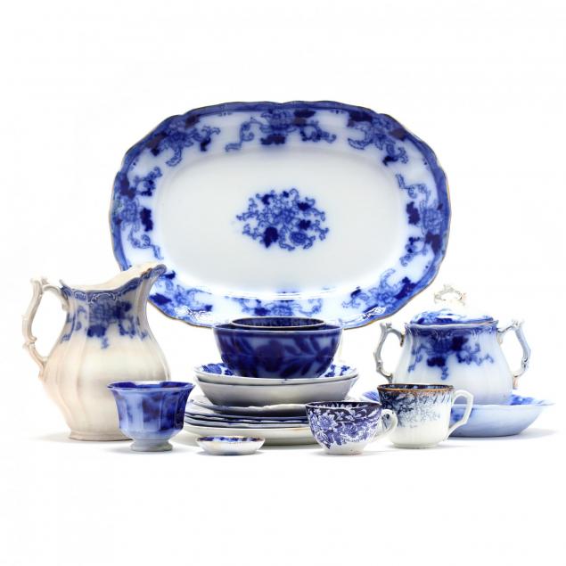 18-pieces-of-antique-flow-blue-porcelain