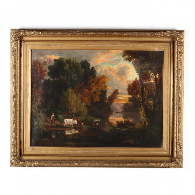 an-antique-hudson-river-school-painting-with-cattle-watering