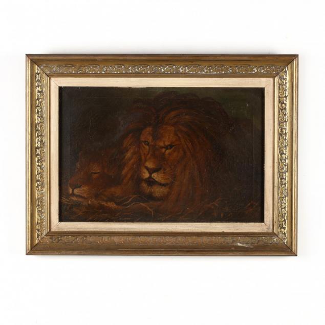 antique-framed-portrait-of-a-lion-and-lioness