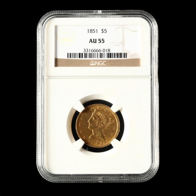 1851-5-gold-liberty-head-half-eagle-ngc-au55