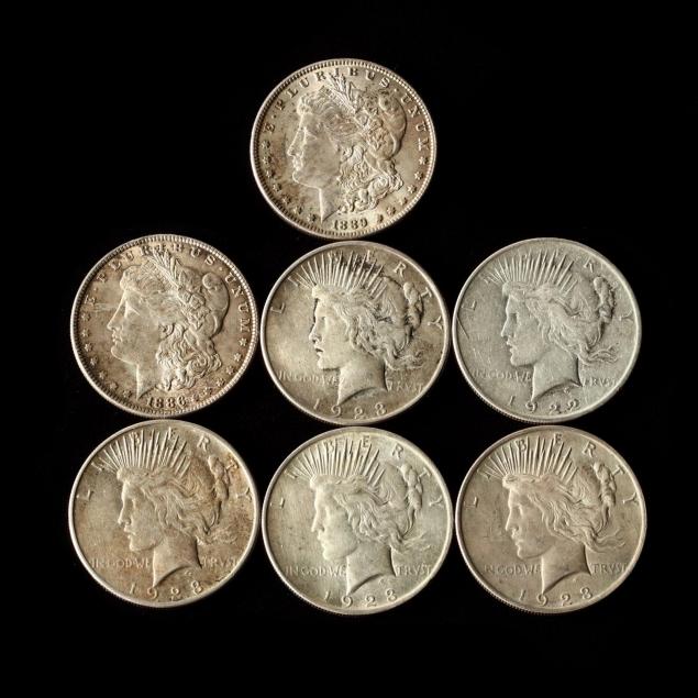 seven-lightly-circulated-morgan-and-peace-silver-dollars