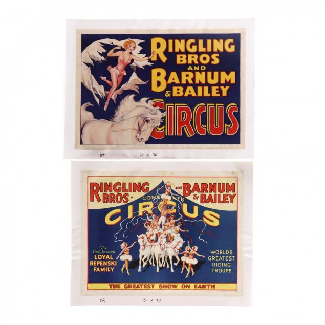 two-ringling-bros-and-barnum-bailey-circus-posters-featuring-equestrian-acrobats-1930s