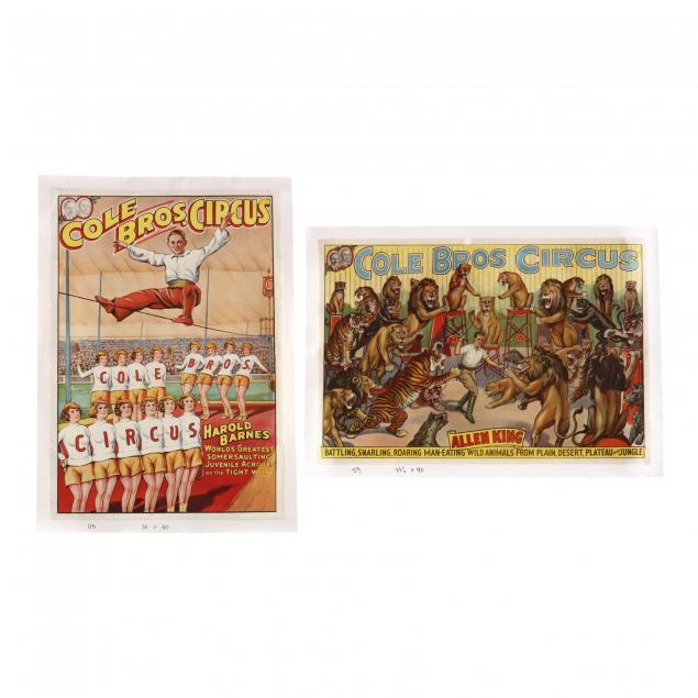 two-vintage-cole-bros-circus-posters-featuring-harold-barnes-and-allen-king-1930s