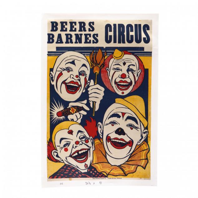 beers-barnes-circus-vintage-poster-four-clowns