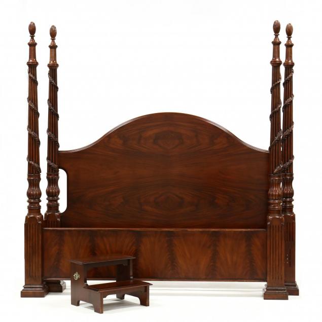 king-size-carved-mahogany-tall-post-bed-and-bed-steps