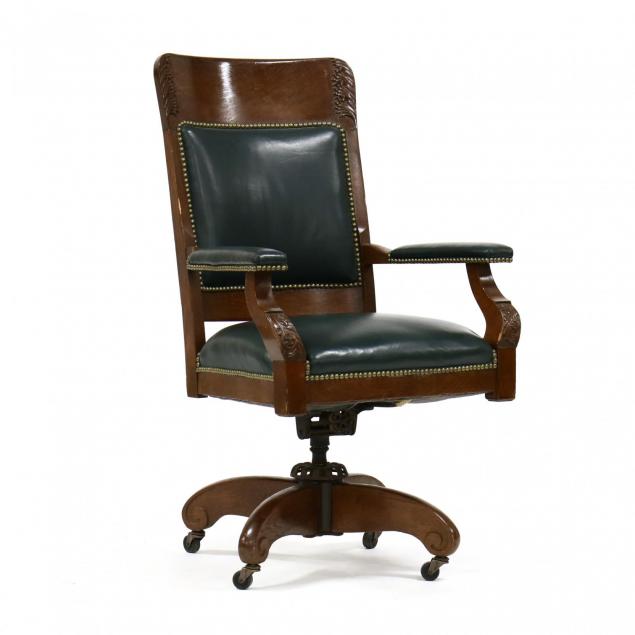 edwardian-carved-oak-and-leather-office-chair