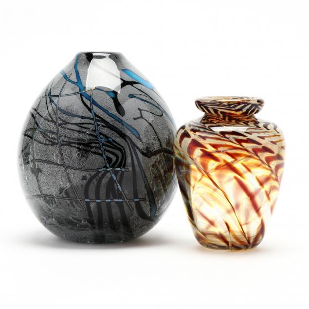 two-contemporary-american-art-glass-vases