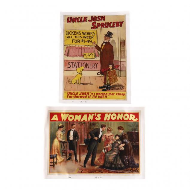 two-early-theater-posters-i-a-woman-s-honor-i-and-i-uncle-josh-spruceby-i