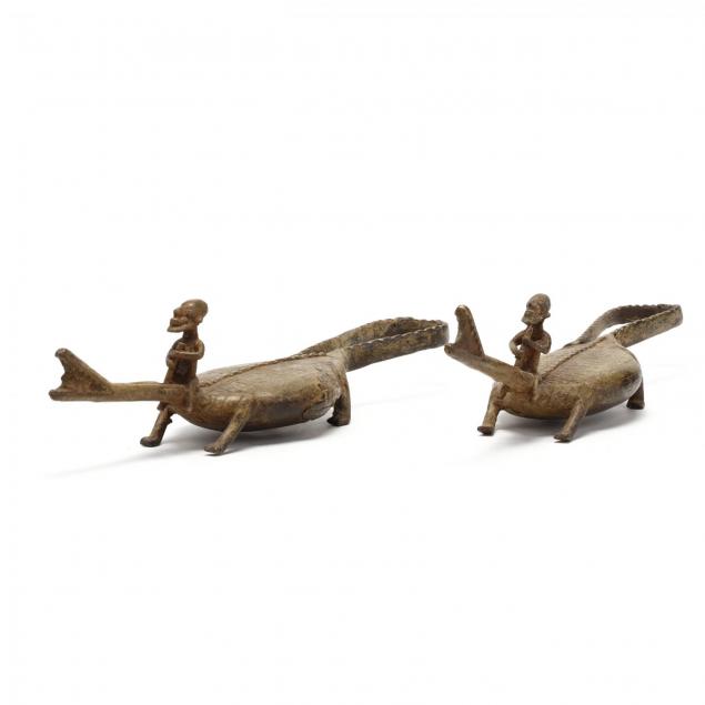 pair-of-benin-bronze-figures-riding-crocodiles