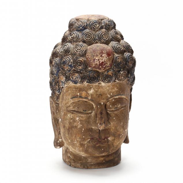 oversized-carved-and-painted-head-of-buddha